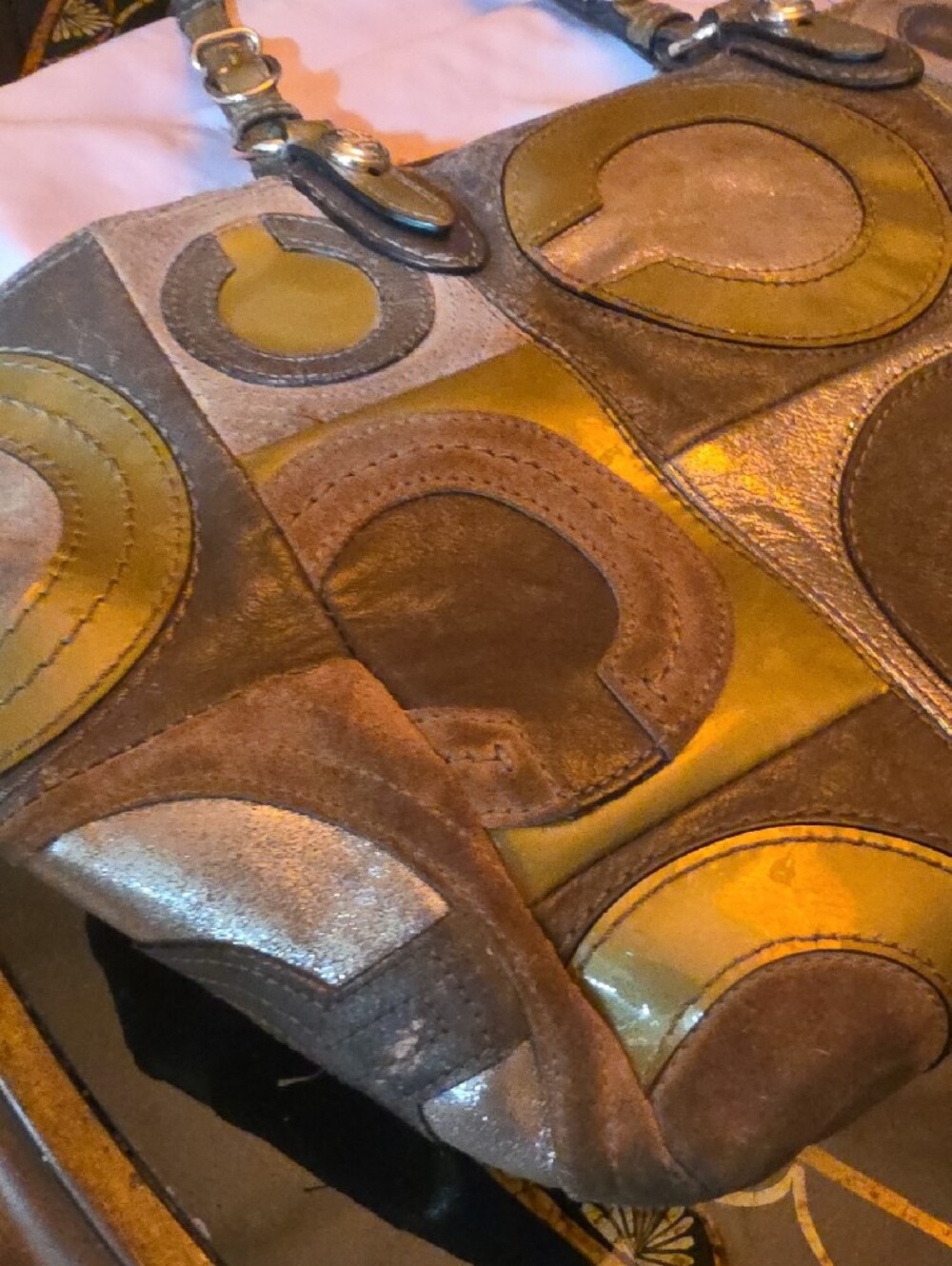 Coach MIA Patchwork Circle Leather Tote in Olive and Black - Picture 12 of 14